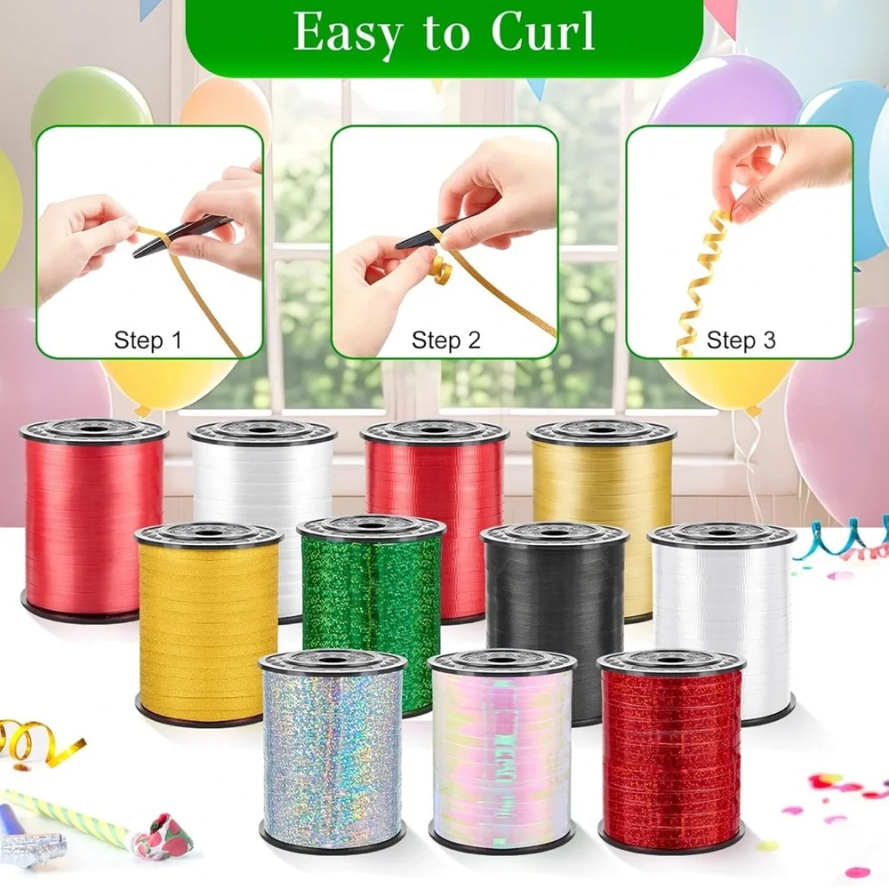 500 Yards X 2 Rolls Green Glitter Curling Ribbon